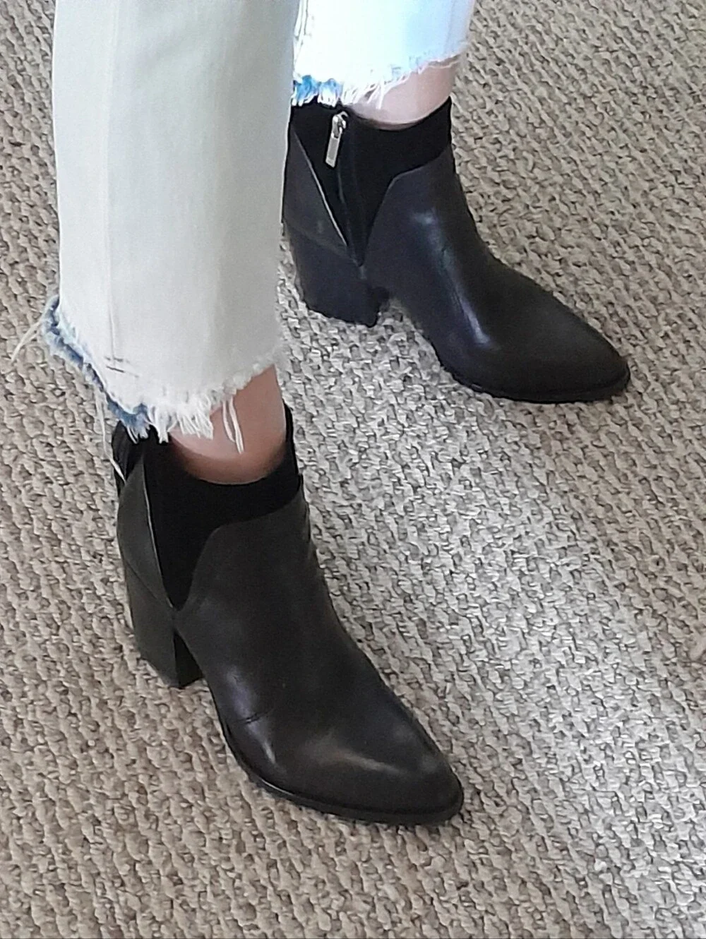 Marc Fisher Black Leather Block Heel Boots Size 6